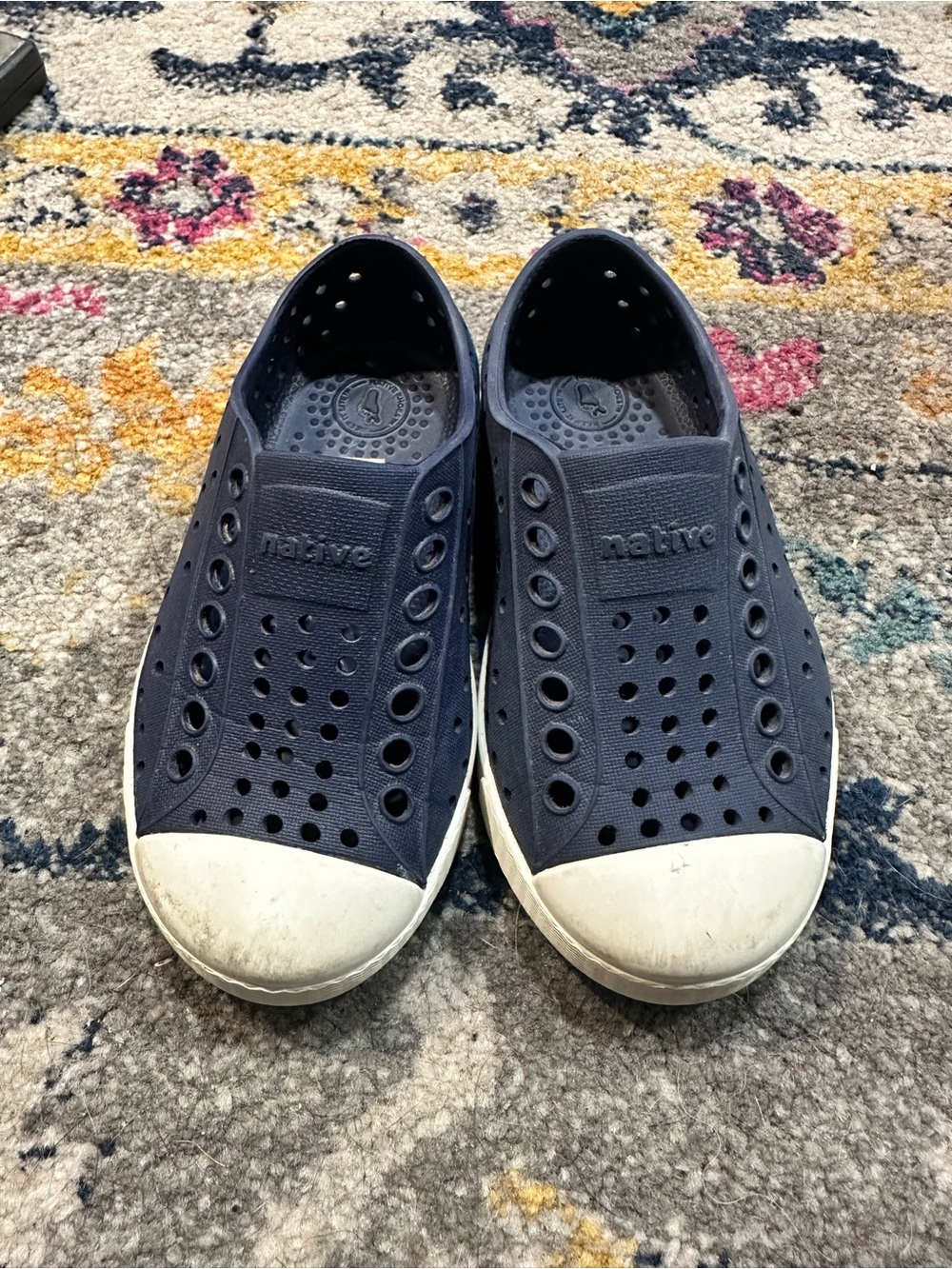 Native Navy Slip-On Shoes with White Toe Cap